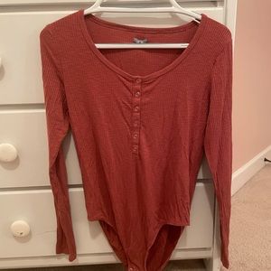 Aerie Ribbed Henley Long Sleeve Button Up Body Suit